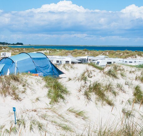 Blue tent at campsite at Balic sea, Germany